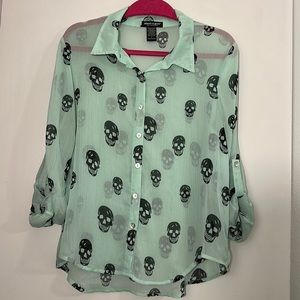 💕 About A Girl Sheer Mint Skull Blouse